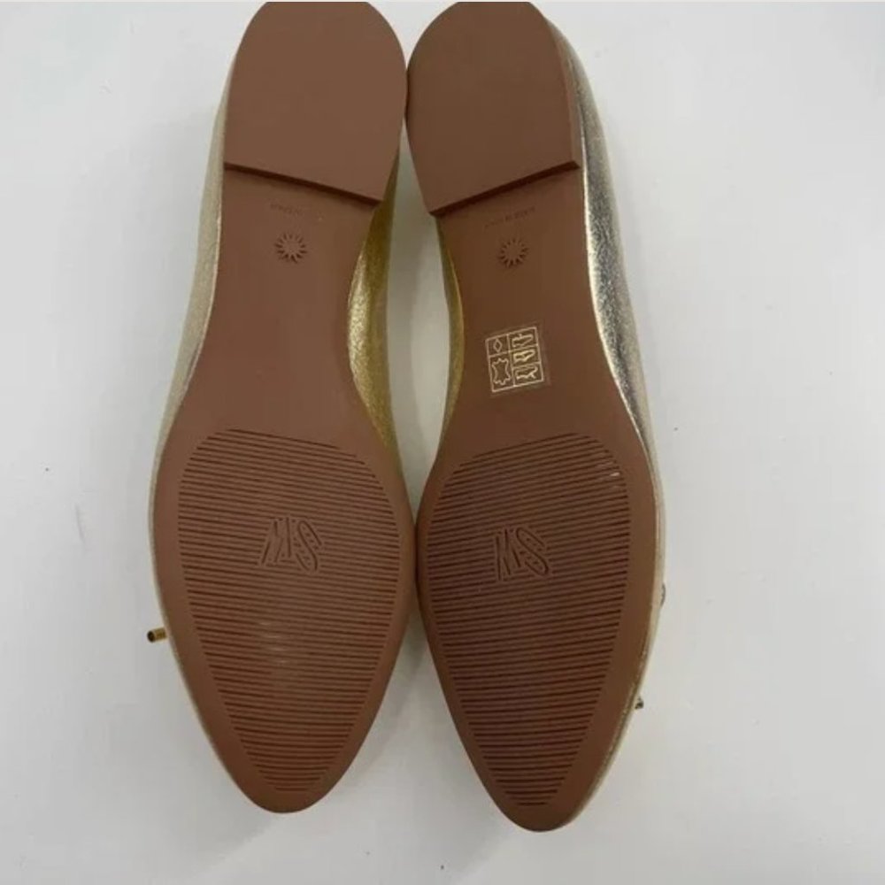 Stuart Weitzman Gabby Flats Gold Platino Ballet Leather Bows Classic NWT 7.5 - Picture 11 of 12